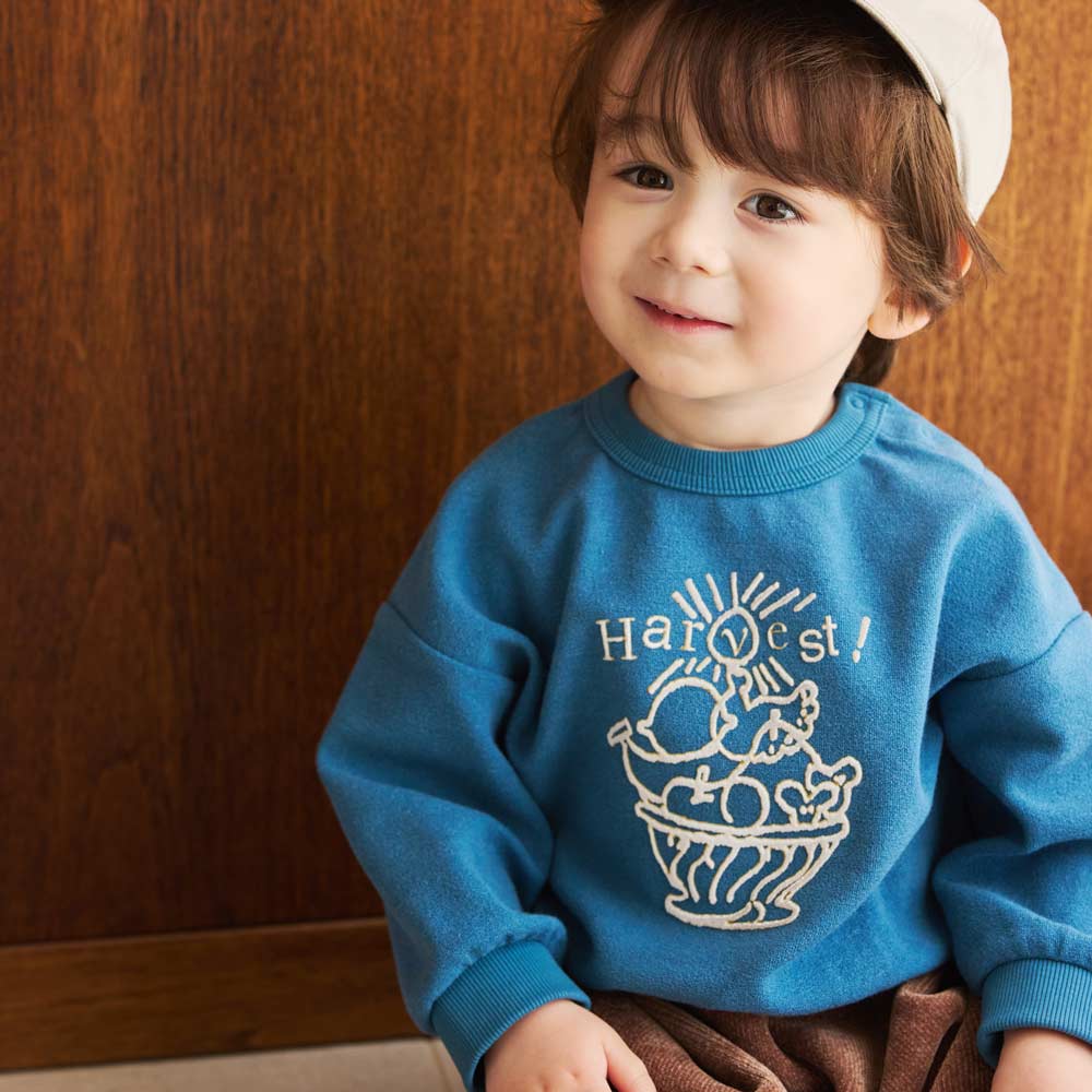 HarvestフロッキープリントTOPS ブルー 80・90・100cm