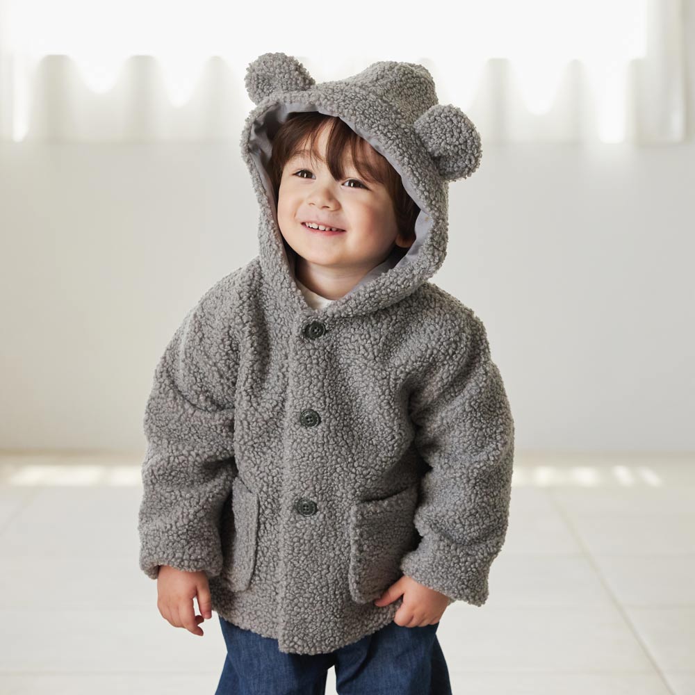 ボアくま耳コート グレー 70-80・80-90・90-100・100-110cm