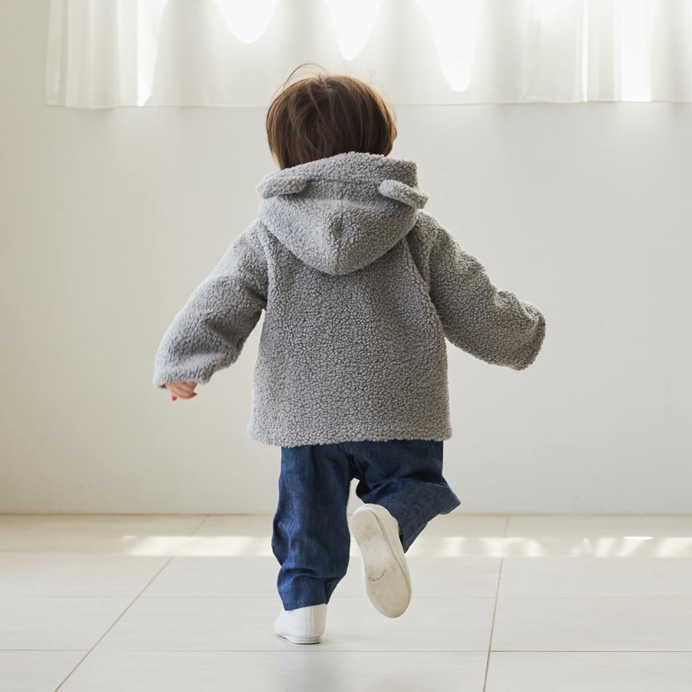 ボアくま耳コート グレー 70-80・80-90・90-100・100-110cm