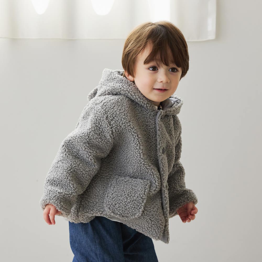 ボアくま耳コート グレー 70-80・80-90・90-100・100-110cm