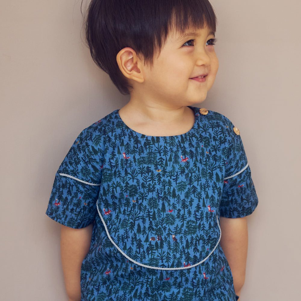 forestヨークブラウス ブルー 80・90・100・110cm