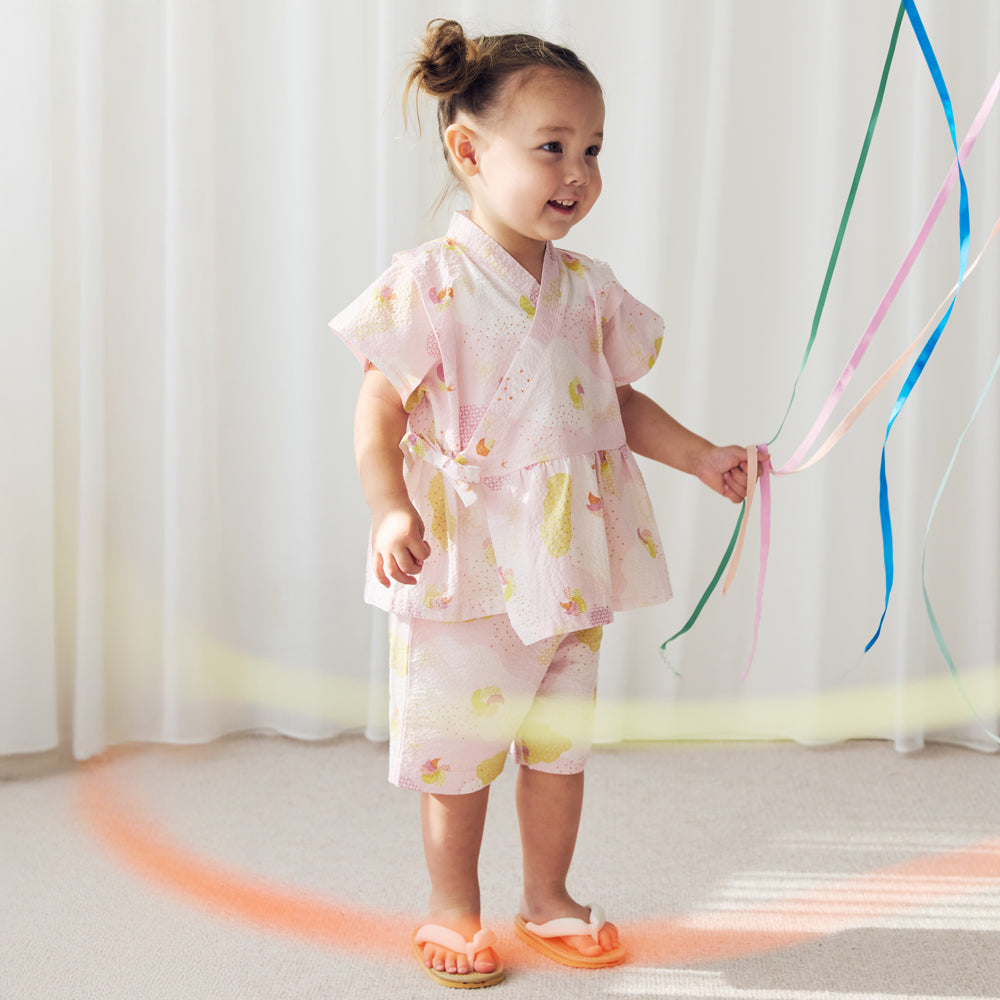 【予約】じんべいギャザーセパレート ピンク／nadeshiko_撫子 80-90cm・90-100cm