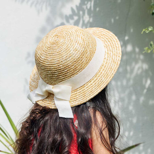 リボンむぎわら帽子 ホワイト 頭回り約44-48・48-52cm