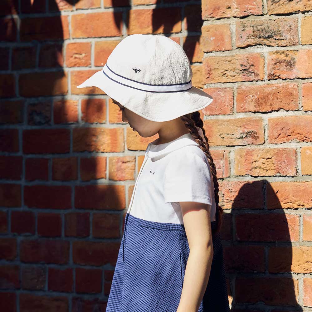 お受験フラワーハット ホワイトチェック 50-54・54-58cm