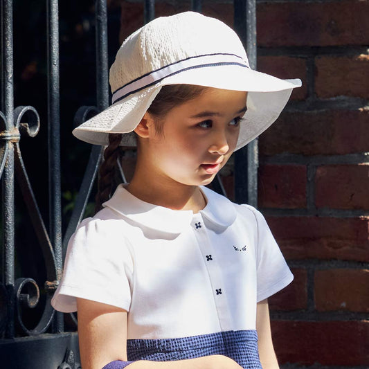 お受験フラワーハット ホワイトチェック 50-54・54-58cm