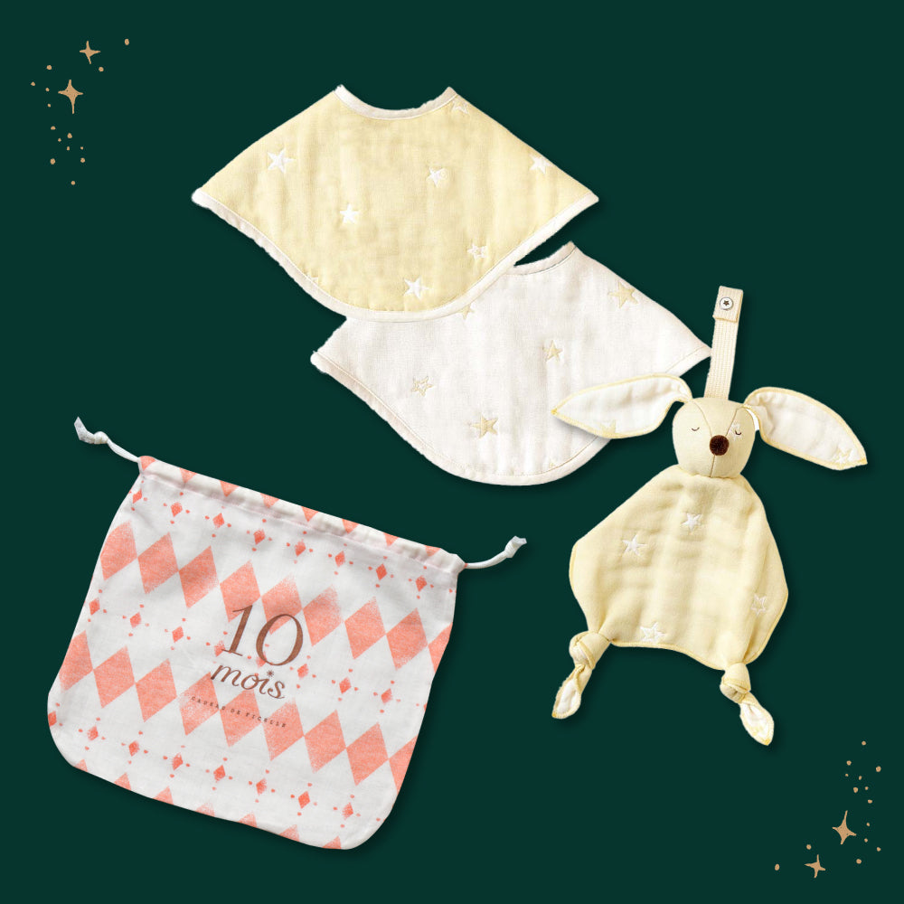 クリスマス巾着ギフトセット minime・2wayビブ エクリュ / 名入れ刺繍可