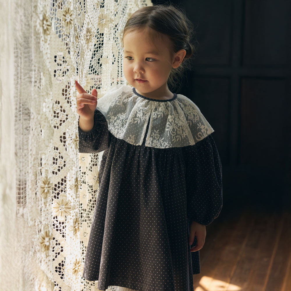ドットLace襟ドレス チャコールグレー 80・90・100・110cm / ベビー服
