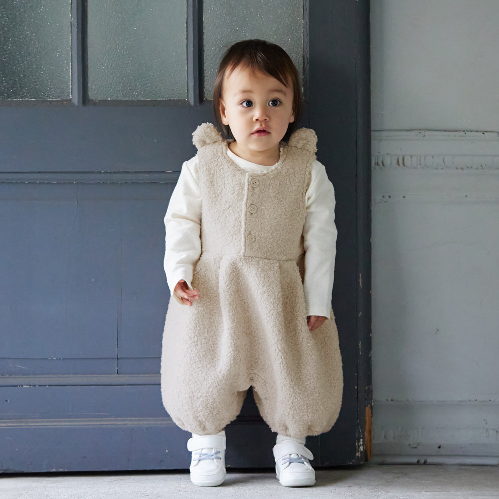 ボアくま耳サロペット　アイボリー  70-80cm