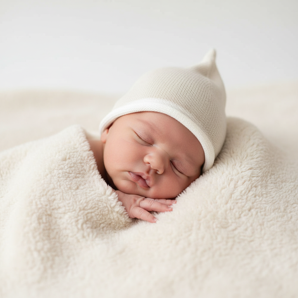 フェザーコットン ベビー帽 　ミルク　 S・M