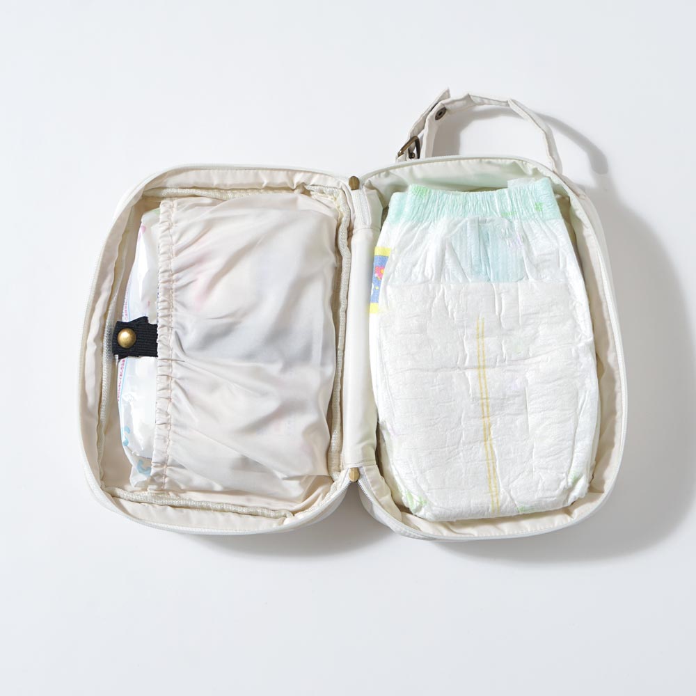 flower刺繍ワンタッチおむつポーチ アイボリー / ギフト包装不可