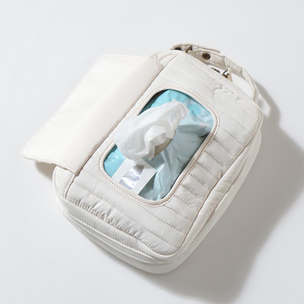 flower刺繍ワンタッチおむつポーチ アイボリー / ギフト包装不可