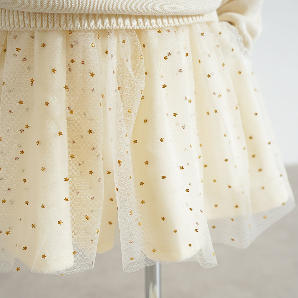 星チュールベロアキュロットパンツ クリーム 80-90cm・90-100cm