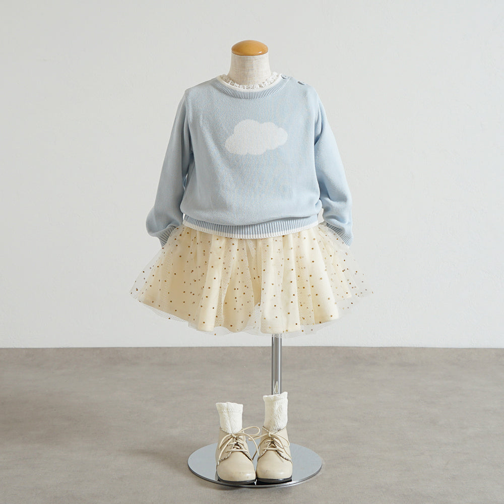 星チュールベロアキュロットパンツ クリーム 80-90cm・90-100cm