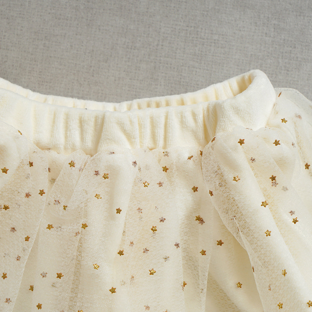 星チュールベロアキュロットパンツ クリーム 80-90cm・90-100cm