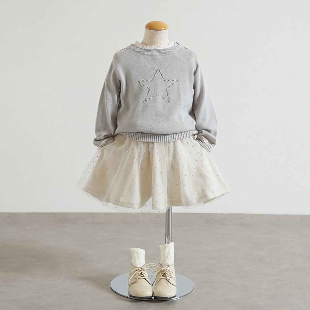 星チュールベロアキュロットパンツ ライトグレー 80-90cm・90-100cm