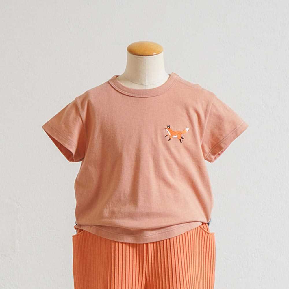 きつね刺繍 コンビTシャツ 80cm・90cm・100cm・110cm オレンジ