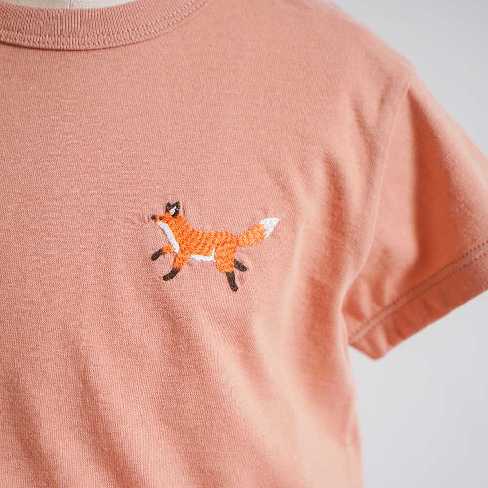 きつね刺繍 コンビTシャツ オレンジ 80cm・90cm・100cm