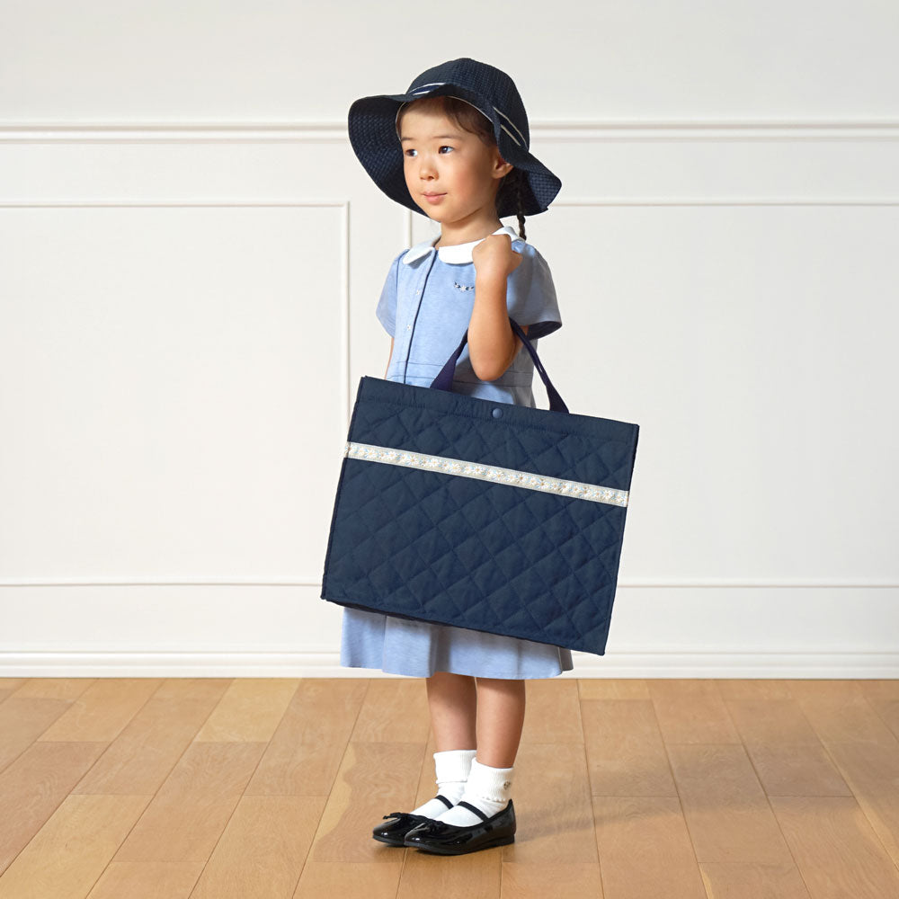 お受験フラワーハット ネイビーチェック 50-54・54-58cm