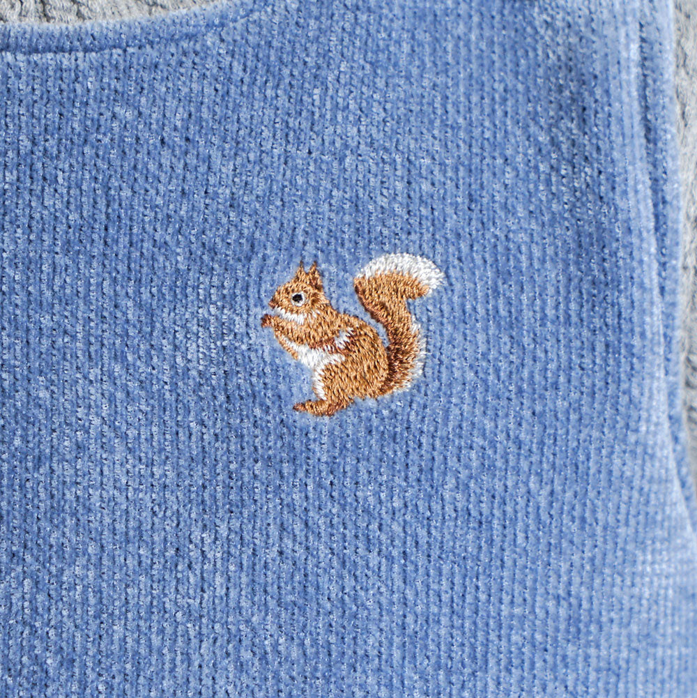 リス刺繍モールヤーンサロペット ライトブルー 70-80cm・80-90cm