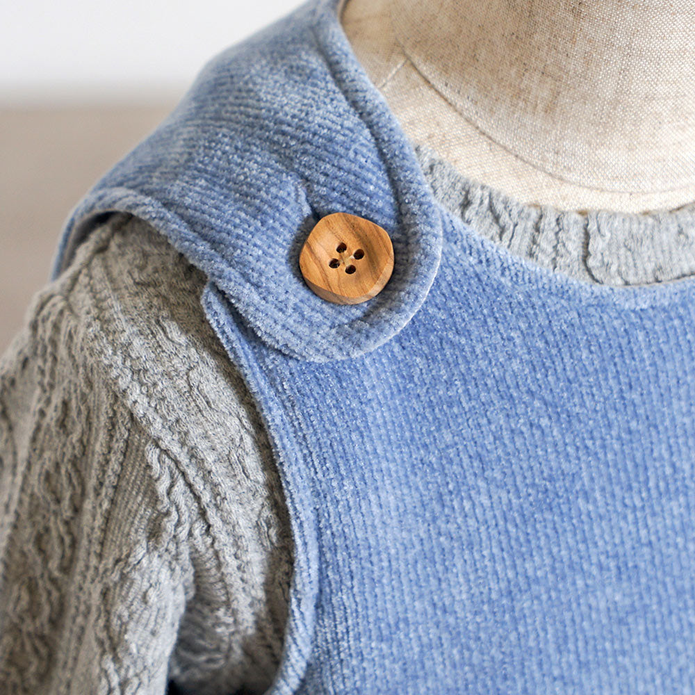 リス刺繍モールヤーンサロペット ライトブルー 70-80cm・80-90cm