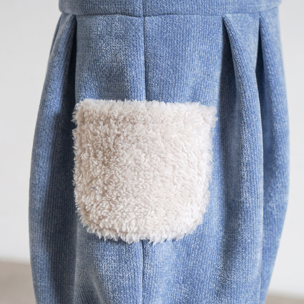 リス刺繍モールヤーンサロペット ライトブルー 70-80cm・80-90cm