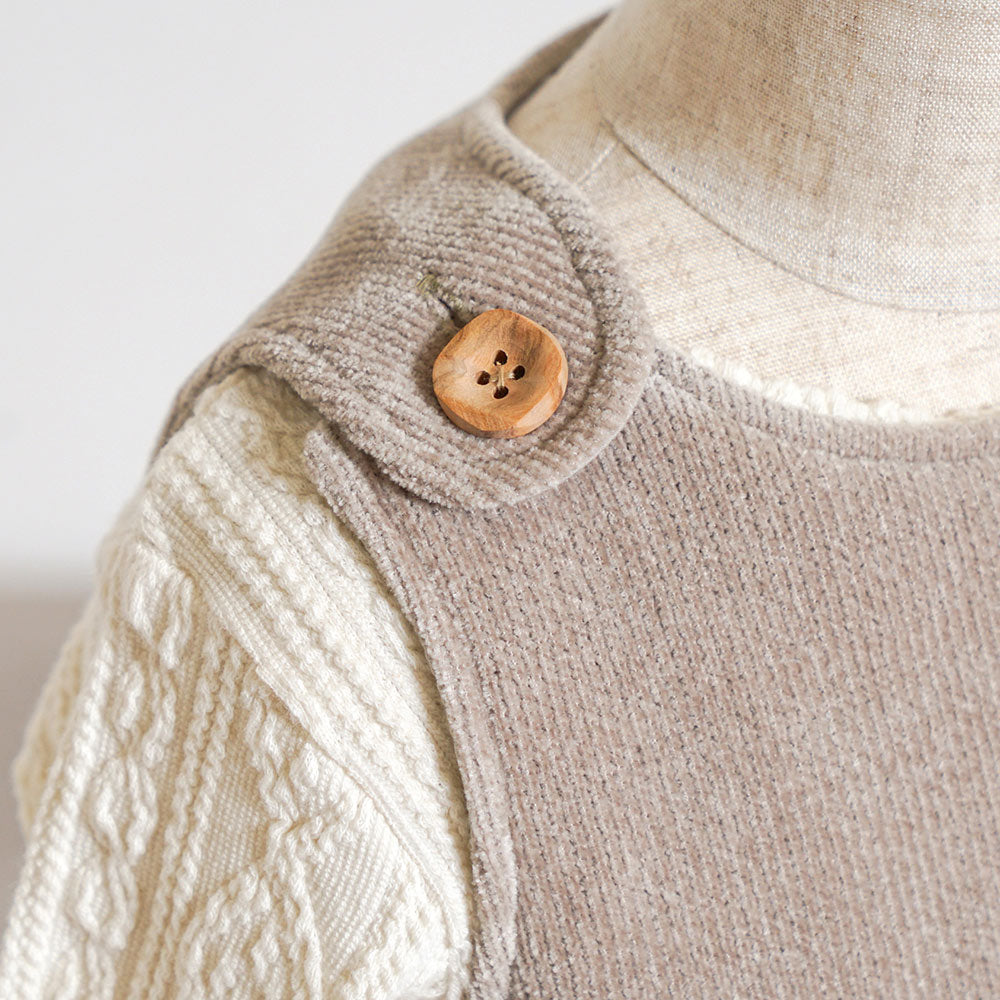 リス刺繍モールヤーンサロペット ベージュ 70-80cm・80-90cm