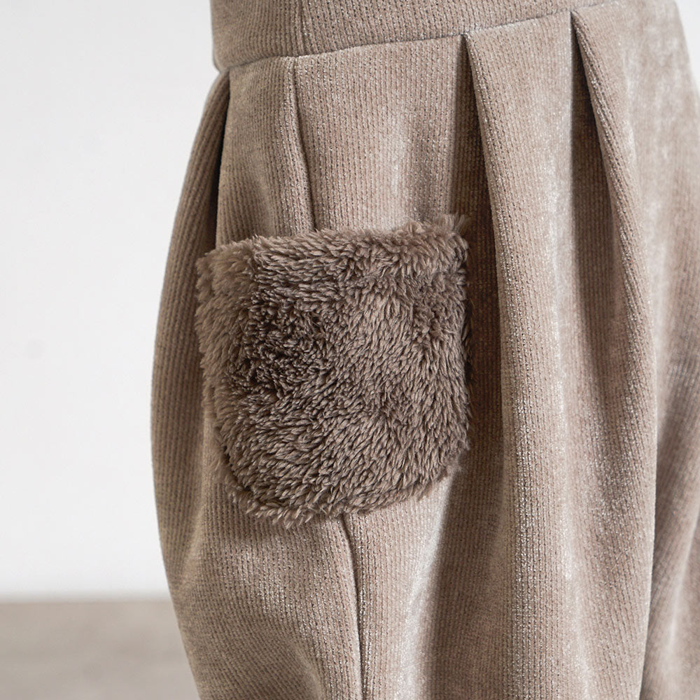 リス刺繍モールヤーンサロペット ベージュ 70-80cm・80-90cm