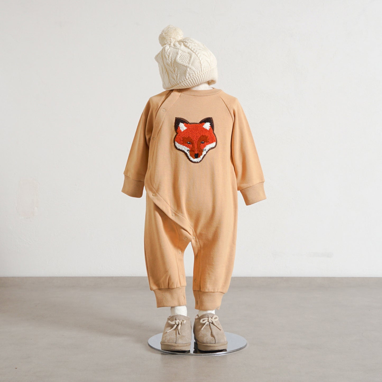 きつねワッペン裏毛ロンパース ライトオレンジ 70・80cm