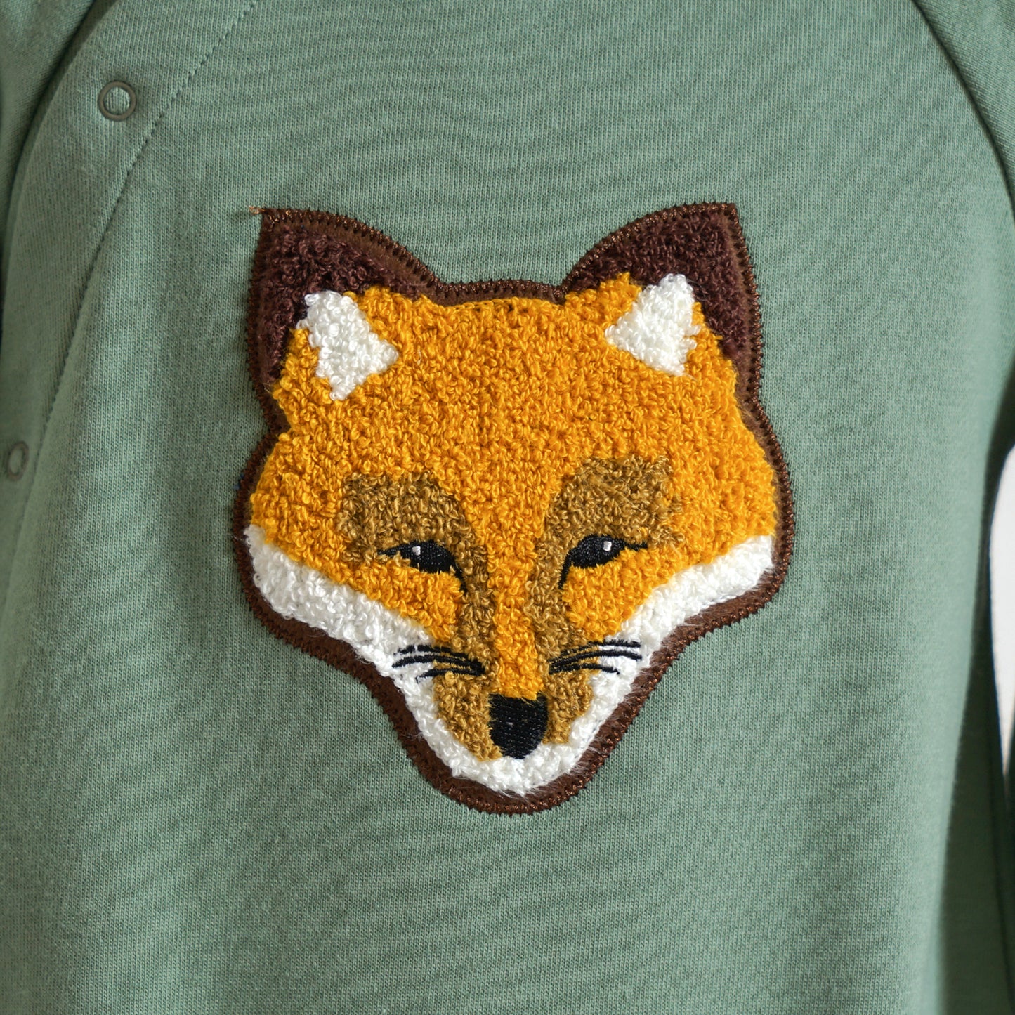 きつねワッペン裏毛ロンパース モスグリーン 70・80cm