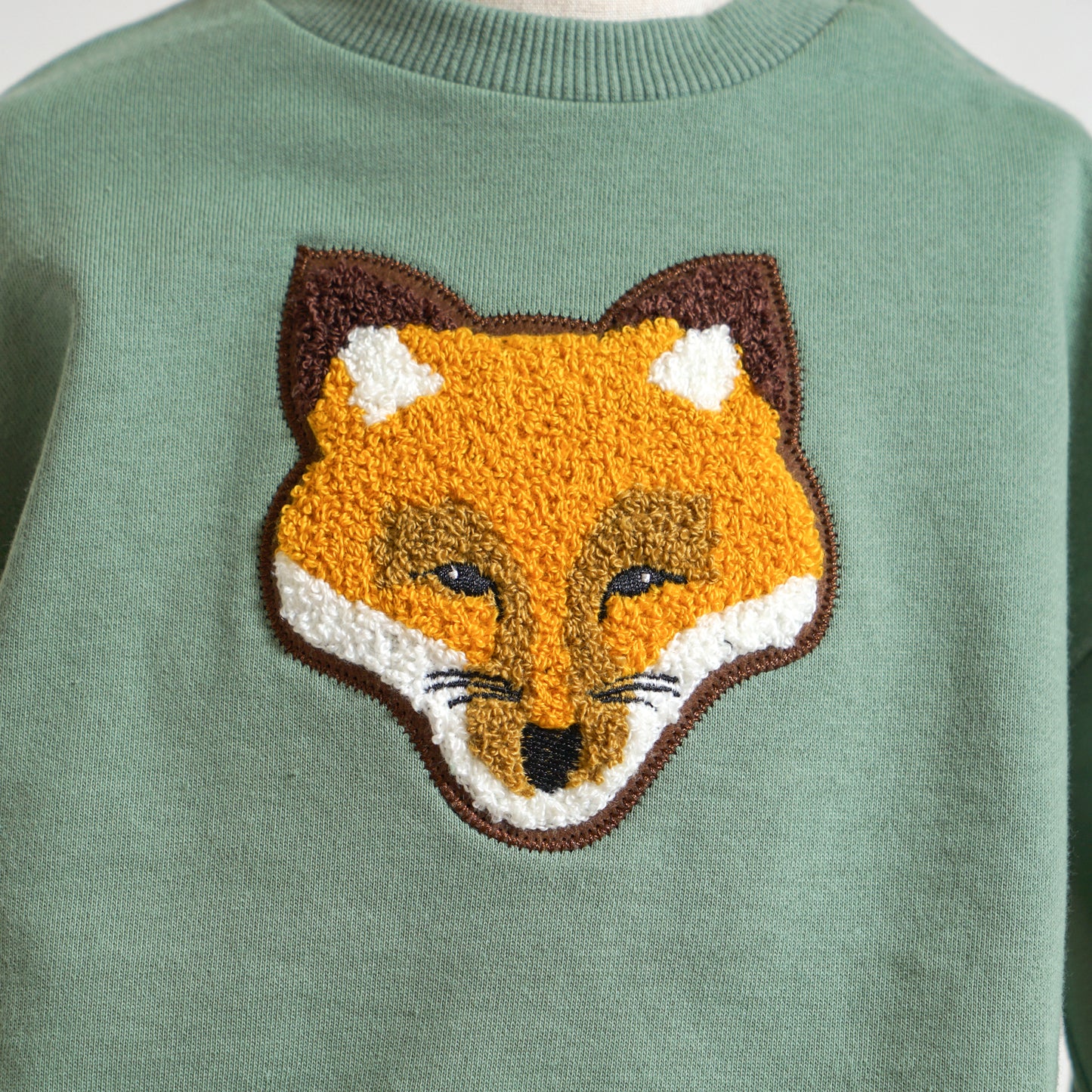 きつねワッペン裏毛トレーナー モスグリーン 80・90・100・110cm