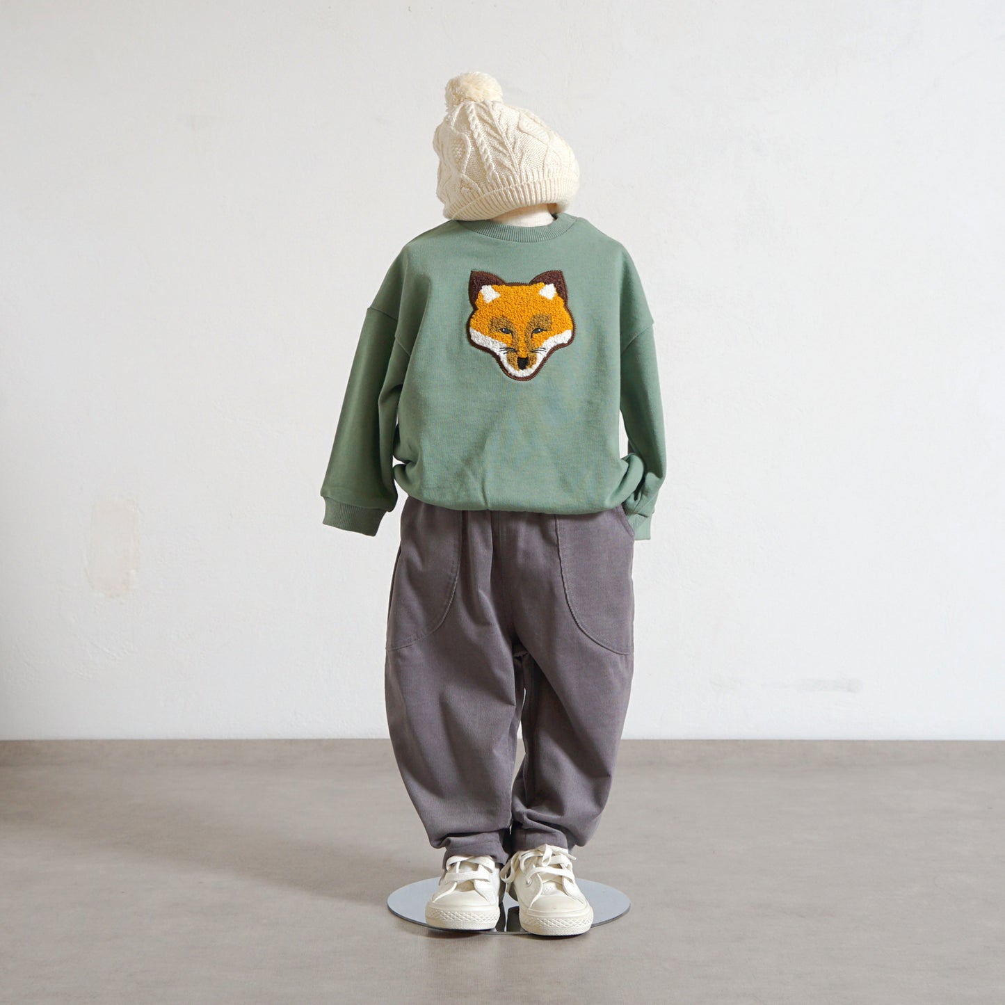 きつねワッペン裏毛トレーナー モスグリーン 80・90・100・110cm