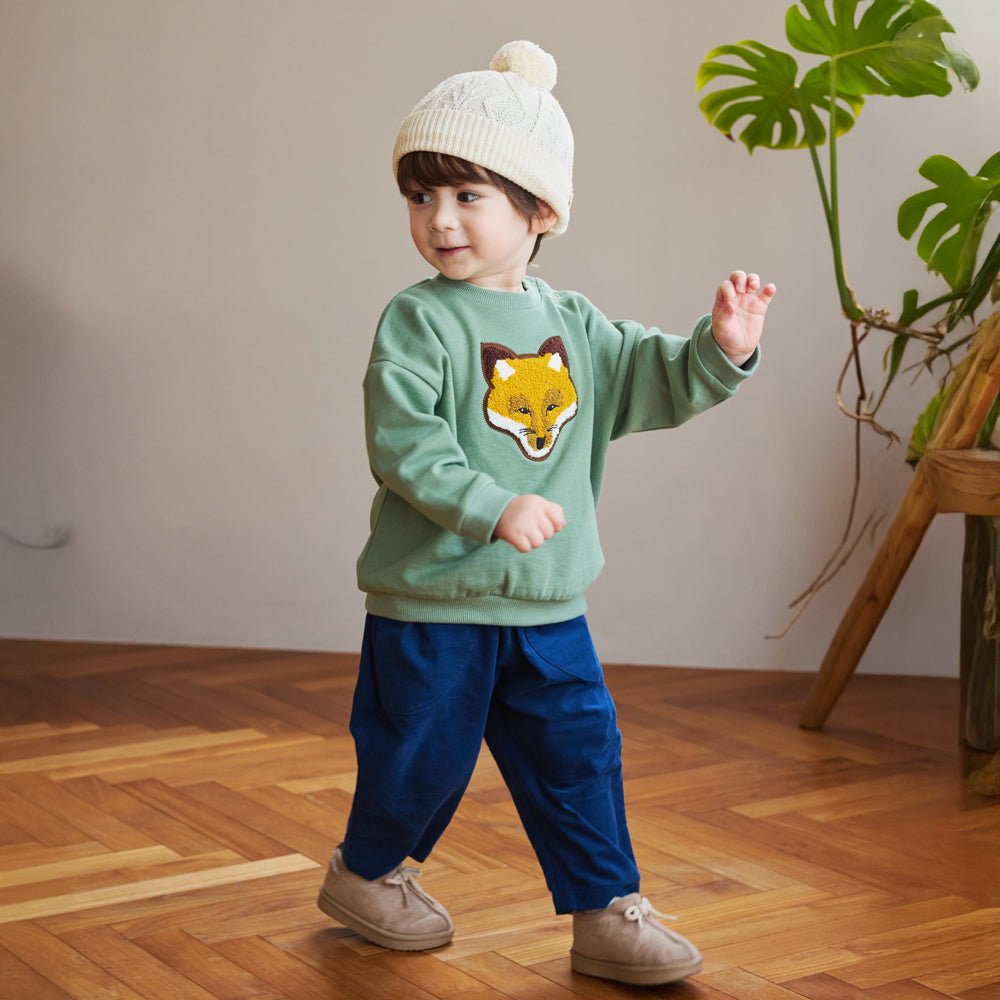きつねワッペン裏毛トレーナー モスグリーン 80・90・100・110cm