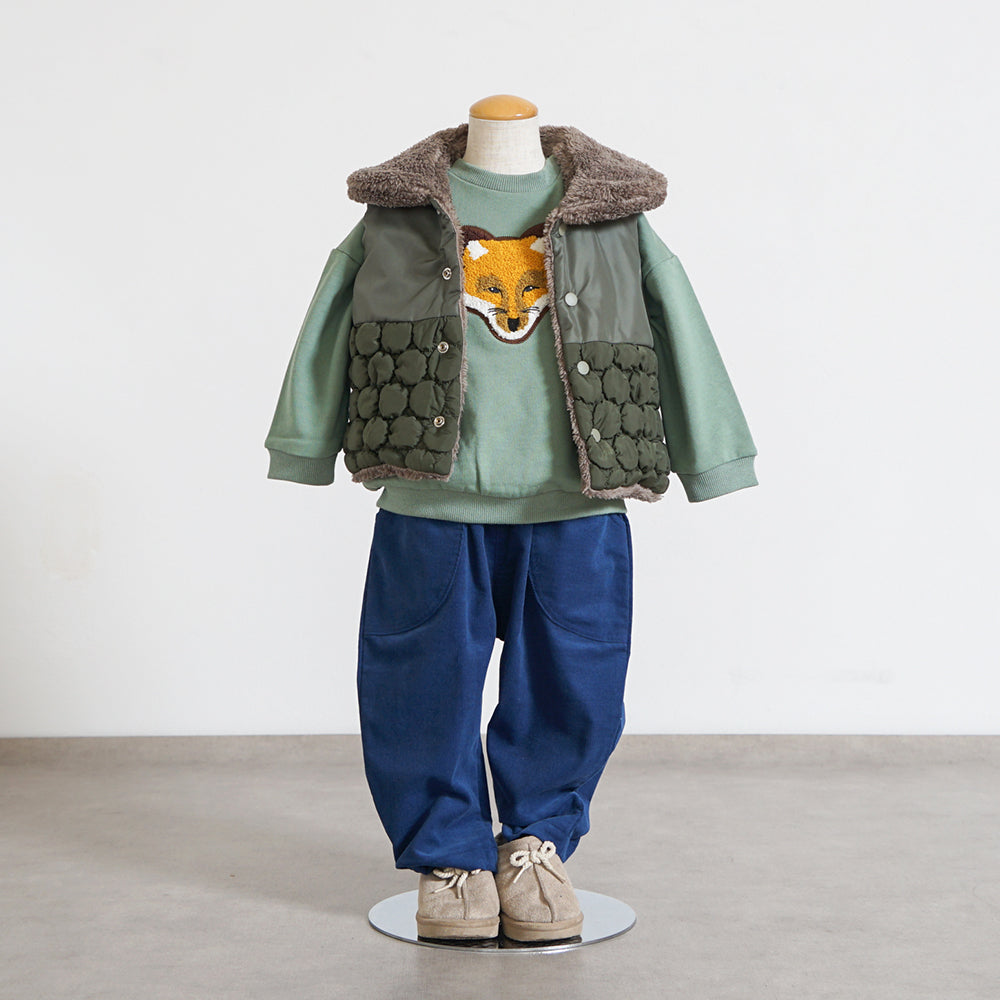 リバーシブルぽこぽこベスト カーキ 70-90cm・90-110cm