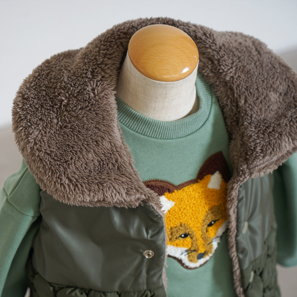 リバーシブルぽこぽこベスト カーキ 70-90cm・90-110cm