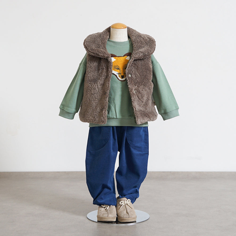 リバーシブルぽこぽこベスト カーキ 70-90cm・90-110cm