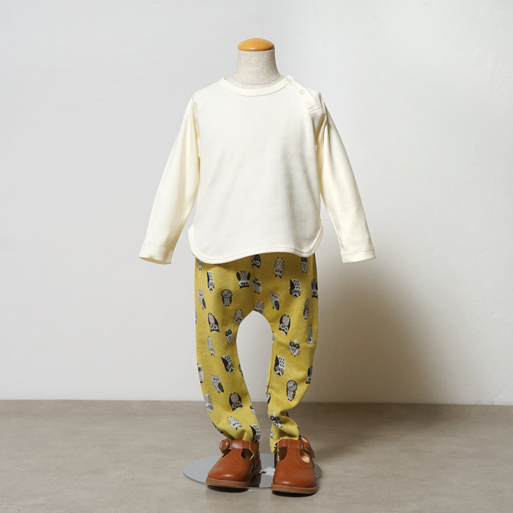 フクロウ肘パッチ長袖Tシャツ アイボリー 80・90・100・110cm