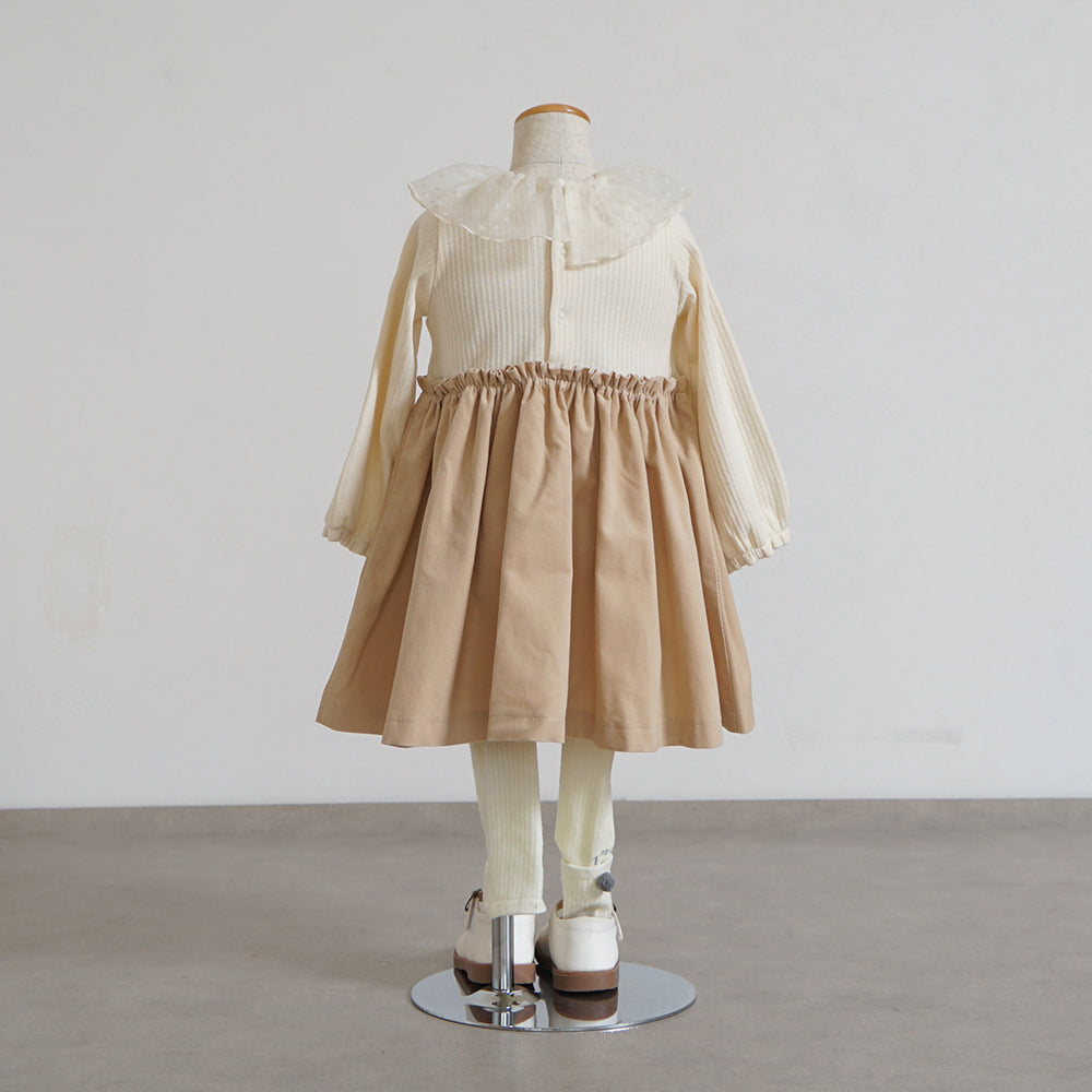 DOTフリルカラーワンピース ベージュ 80・90・100cm