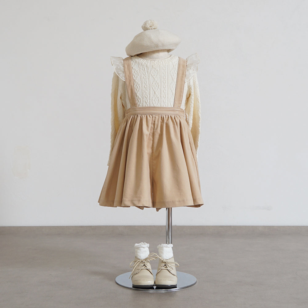 DOTフリルサスペンダーキュロットパンツ ベージュ 80-90・90-100cm
