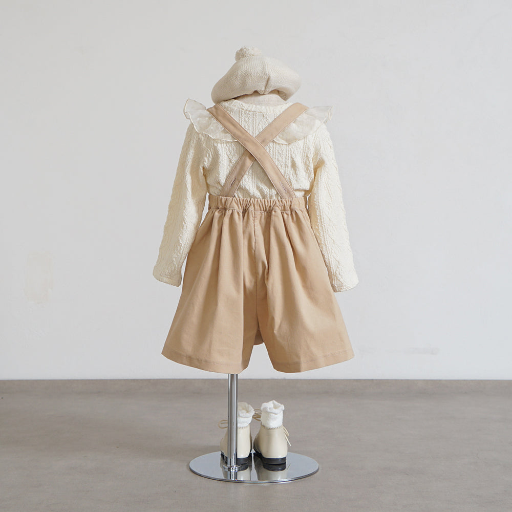 DOTフリルサスペンダーキュロットパンツ ベージュ 80-90・90-100cm