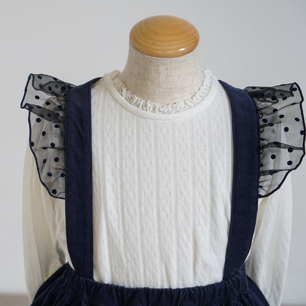 DOTフリルサスペンダーキュロットパンツ ネイビー 80-90・90