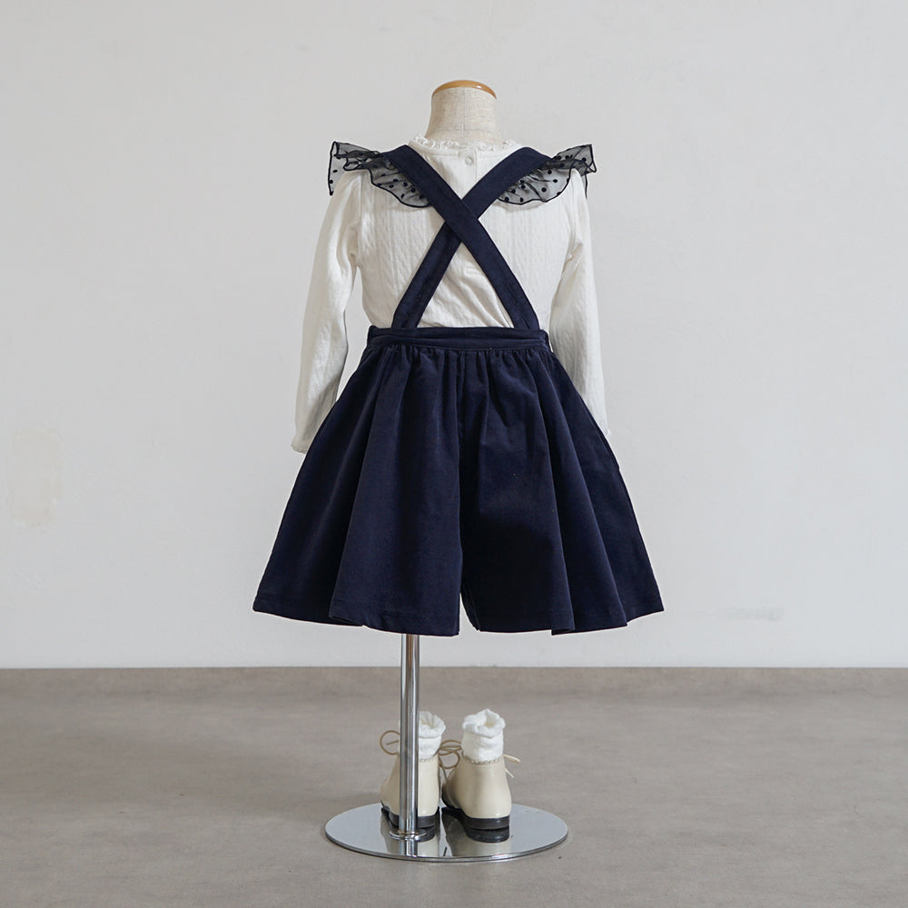 DOTフリルサスペンダーキュロットパンツ ネイビー 80-90・90-100cm