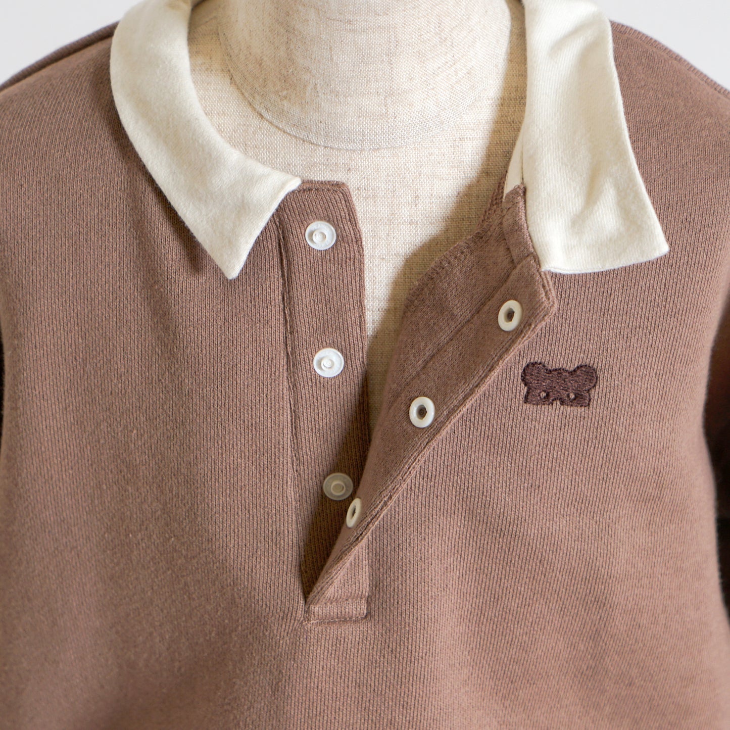 ベアマスクレイヤード襟トップス モカ 80・90・100cm