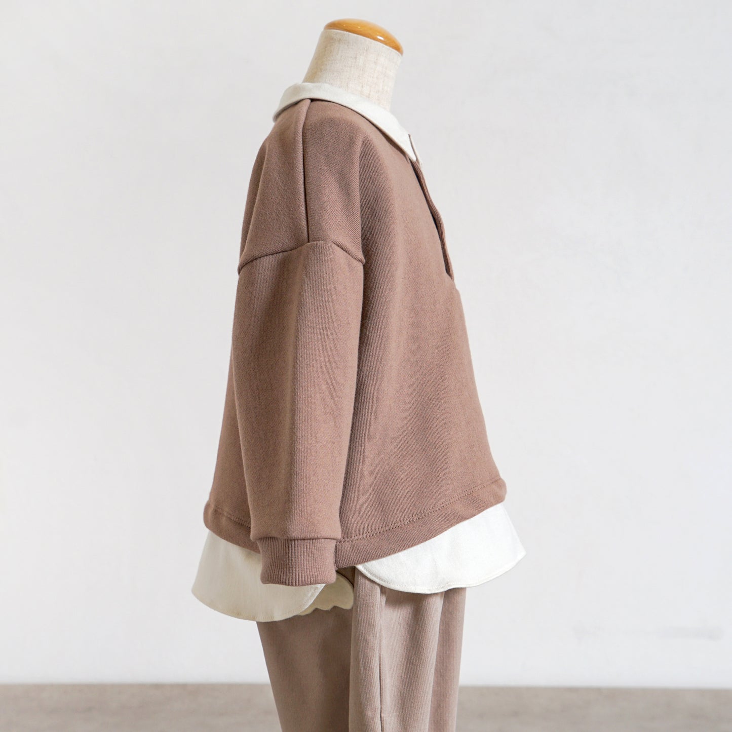 ベアマスクレイヤード襟トップス モカ 80・90・100cm