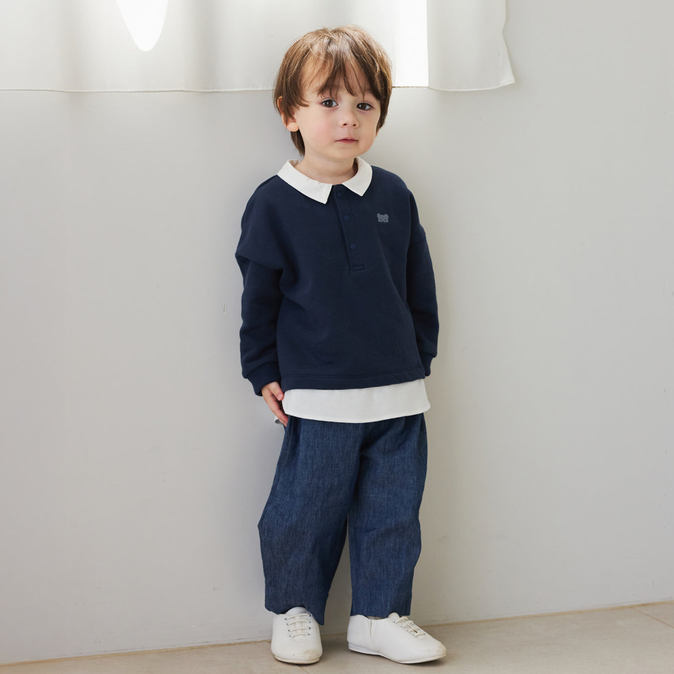 ベアマスクレイヤード襟トップス ネイビー 80・90・100cm