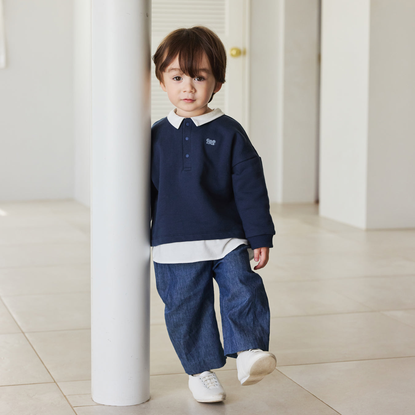 ベアマスクレイヤード襟トップス ネイビー 80・90・100cm