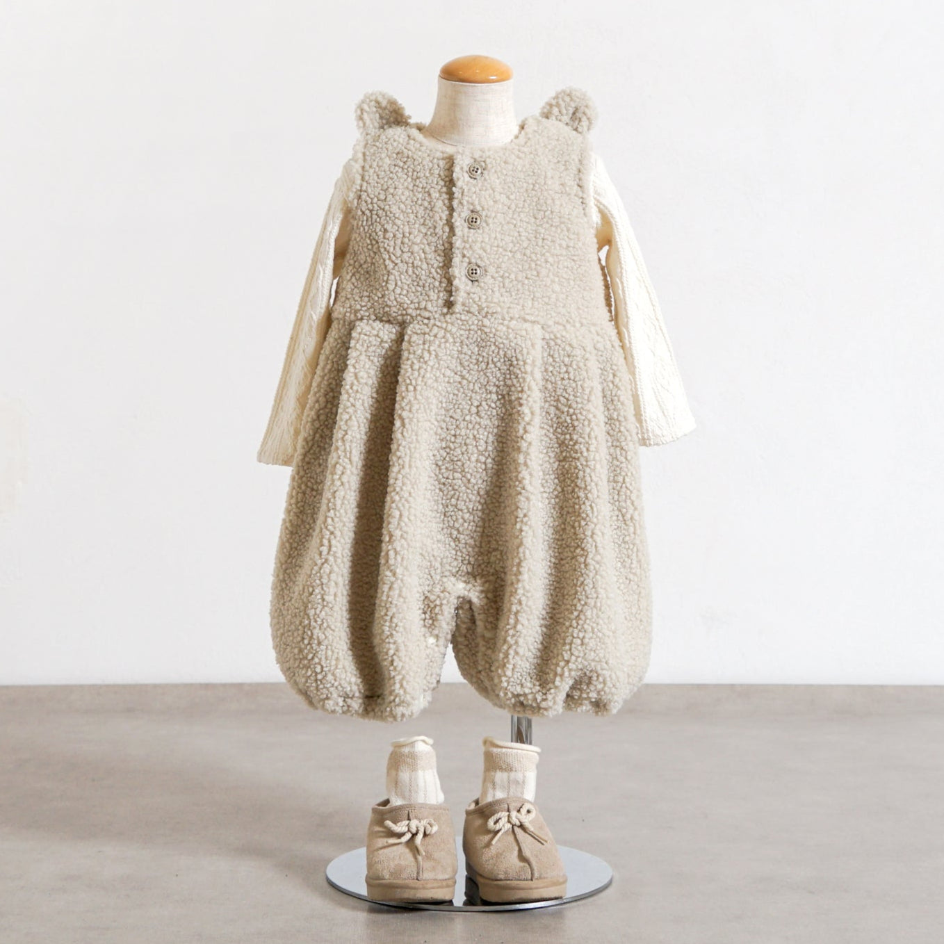 ボアくま耳サロペット アイボリー 70-80・80-90cm