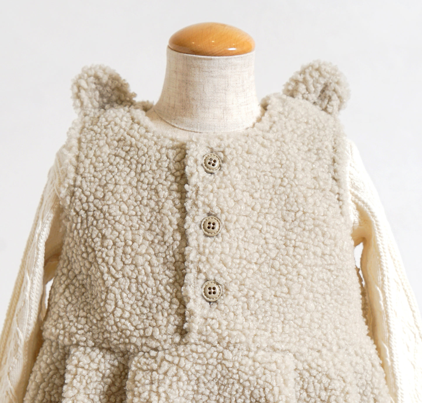 ボアくま耳サロペット アイボリー 70-80・80-90cm