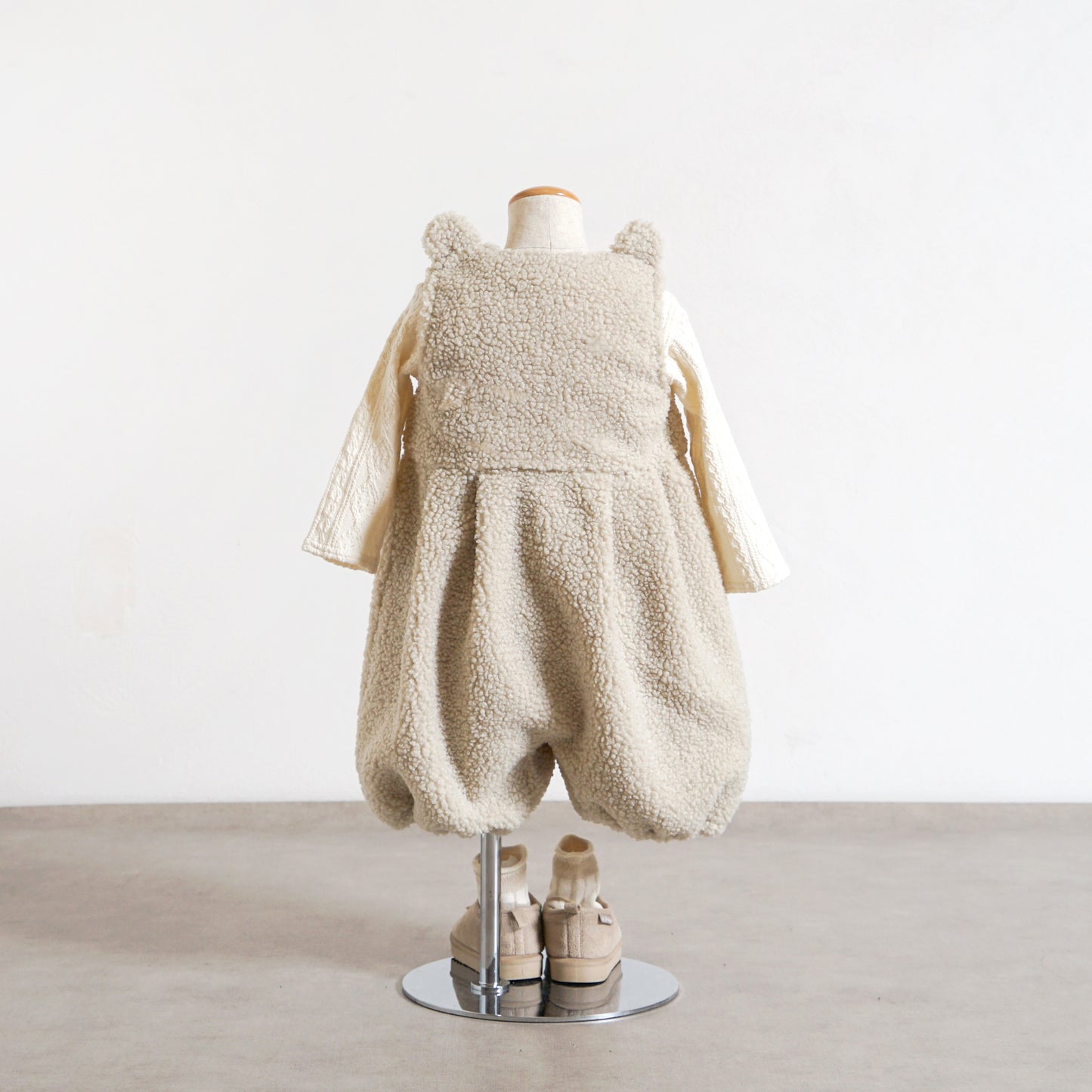 ボアくま耳サロペット アイボリー 70-80・80-90cm