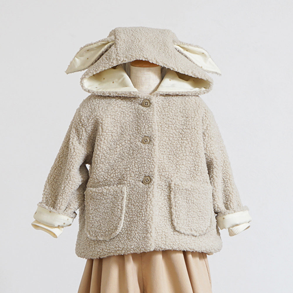 ボアうさぎ耳コート アイボリー 70-80・80-90・90-100・100-110cm