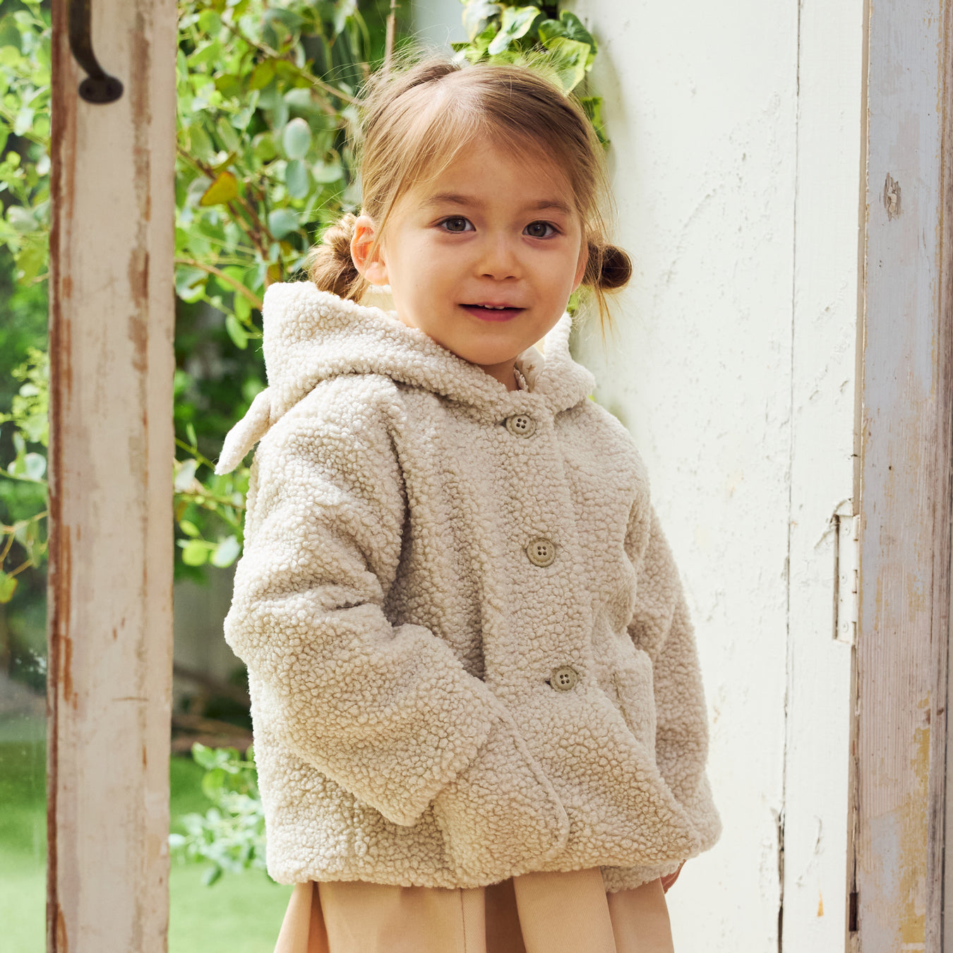 ボアうさぎ耳コート アイボリー 70-80・80-90・90-100・100-110cm